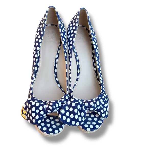 Tory Burch Women’s High heel Open Toe Polka Dot Shoes Wedges Size 9 - Picture 2 of 6